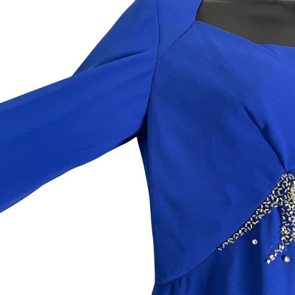 Lilli Diamond Vintage Blue Sheath Midi Rhinestone Beaded Dress Long Sleeve 10 - Picture 7 of 15